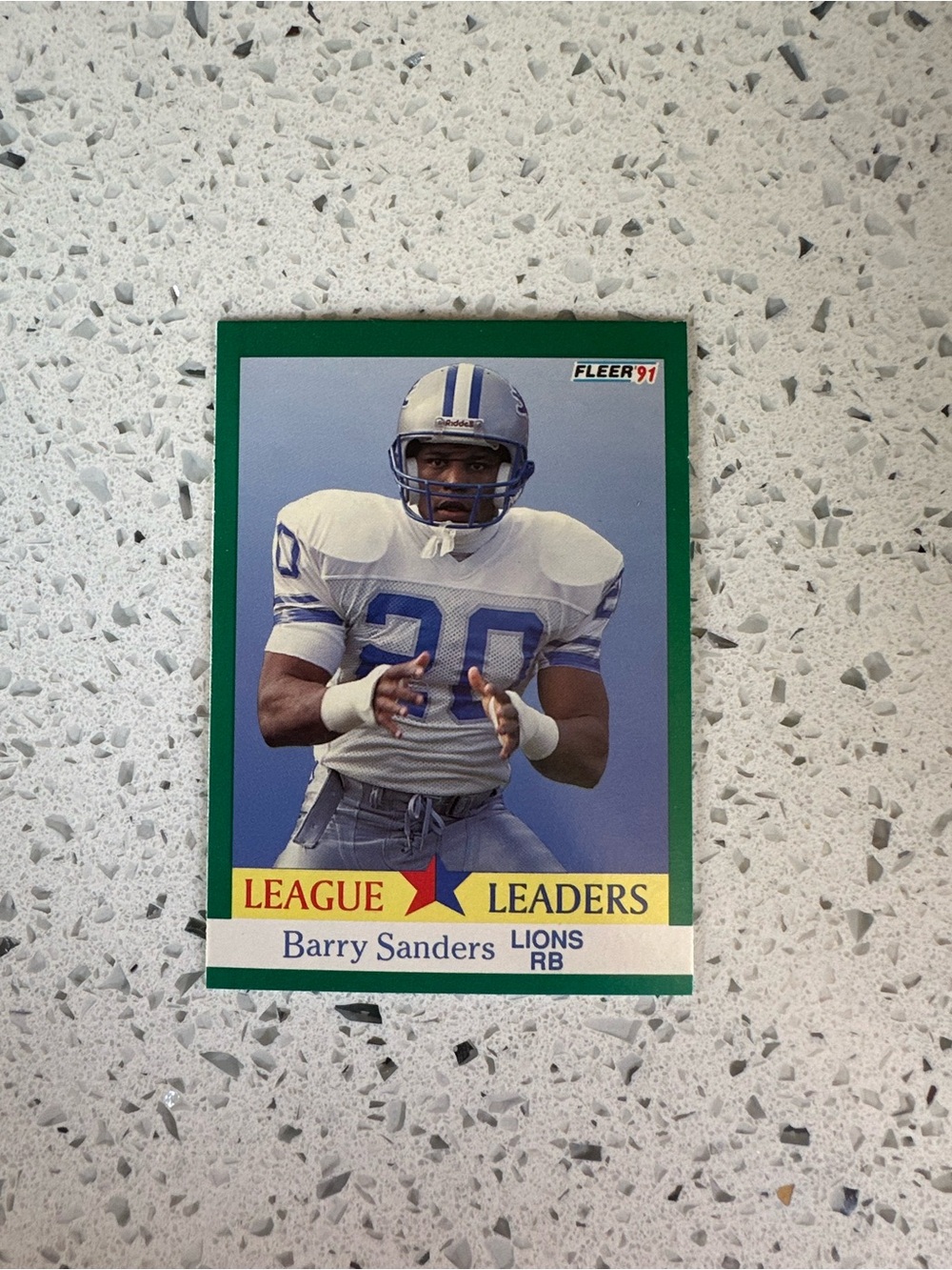Barry Sanders Fleer '91 League Leaders Football Card - Green Border